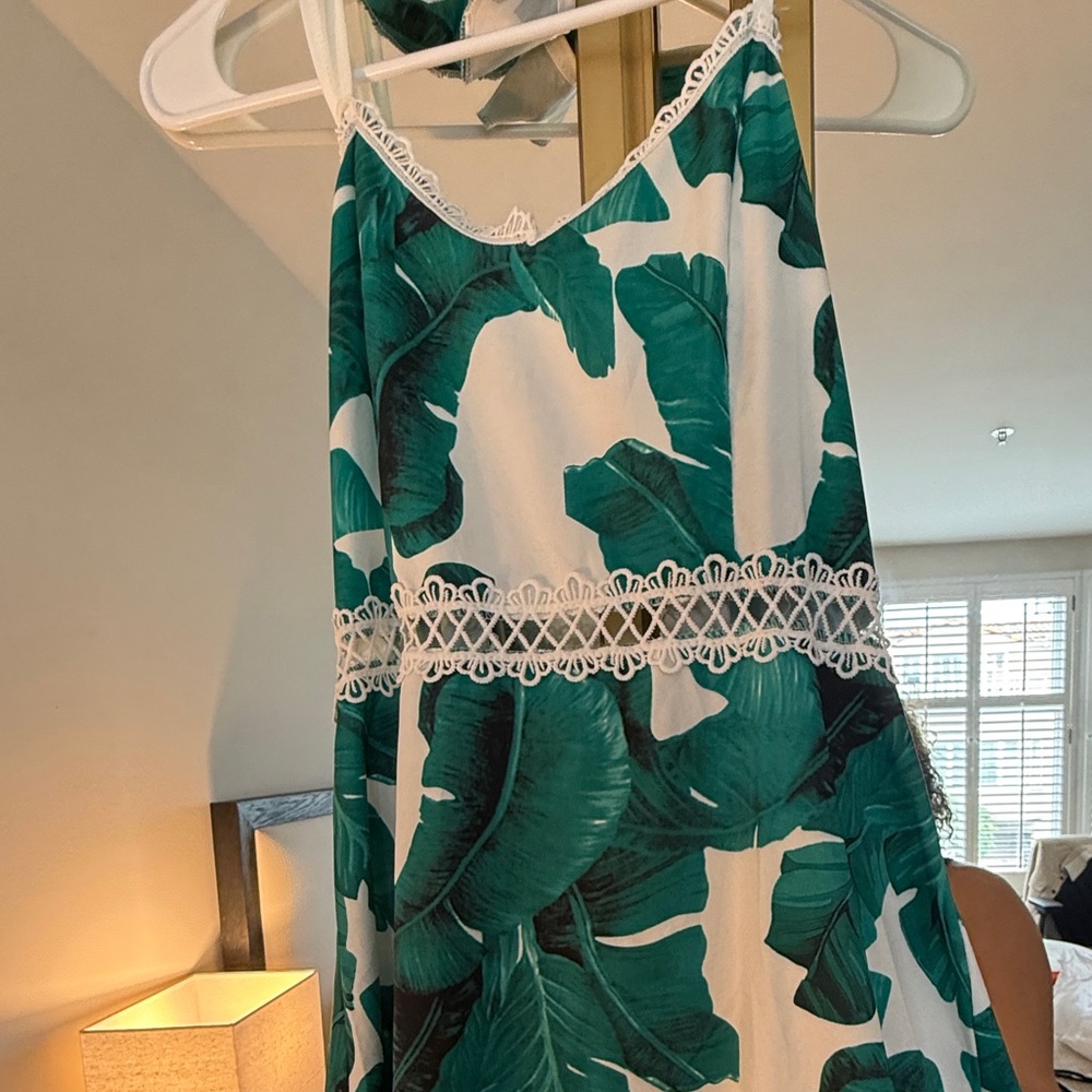 Tropical Green Leaf Print Dress